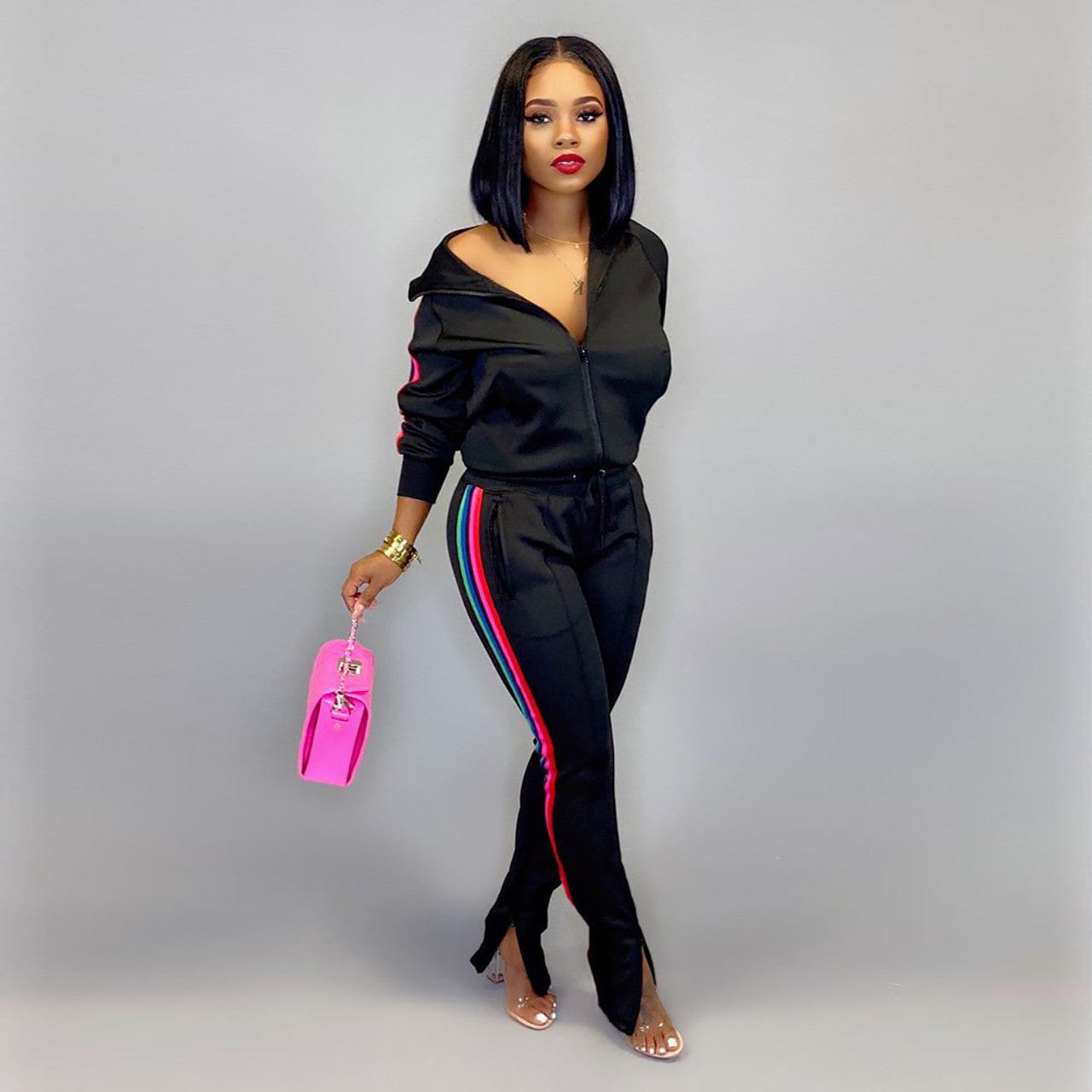 Womens Set Two Piece Outfits Sweatsuit Crop Top Skinny Zipper Long Pants Tracksuits Jogging Suits Jumpsuit