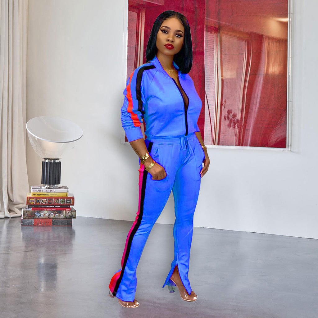 Womens Set Two Piece Outfits Sweatsuit Crop Top Skinny Zipper Long Pants Tracksuits Jogging Suits Jumpsuit