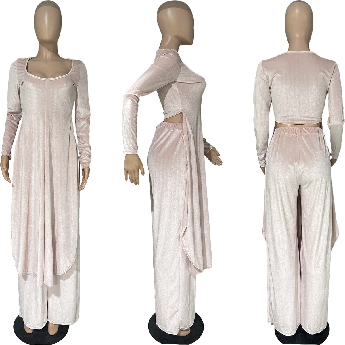 Womens Sets For Fall Plus Size Gold Velvet Long Sleeve Long Top & Pants Set