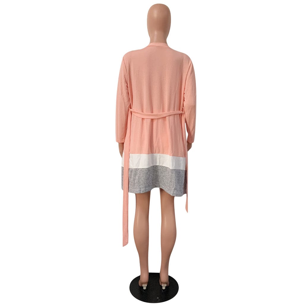 Womens Sets Sweater Two Piece Short Pants Set Casual Three Tone Stripe Print Belted 2pc Outfits with Long Sleeve Cardigan