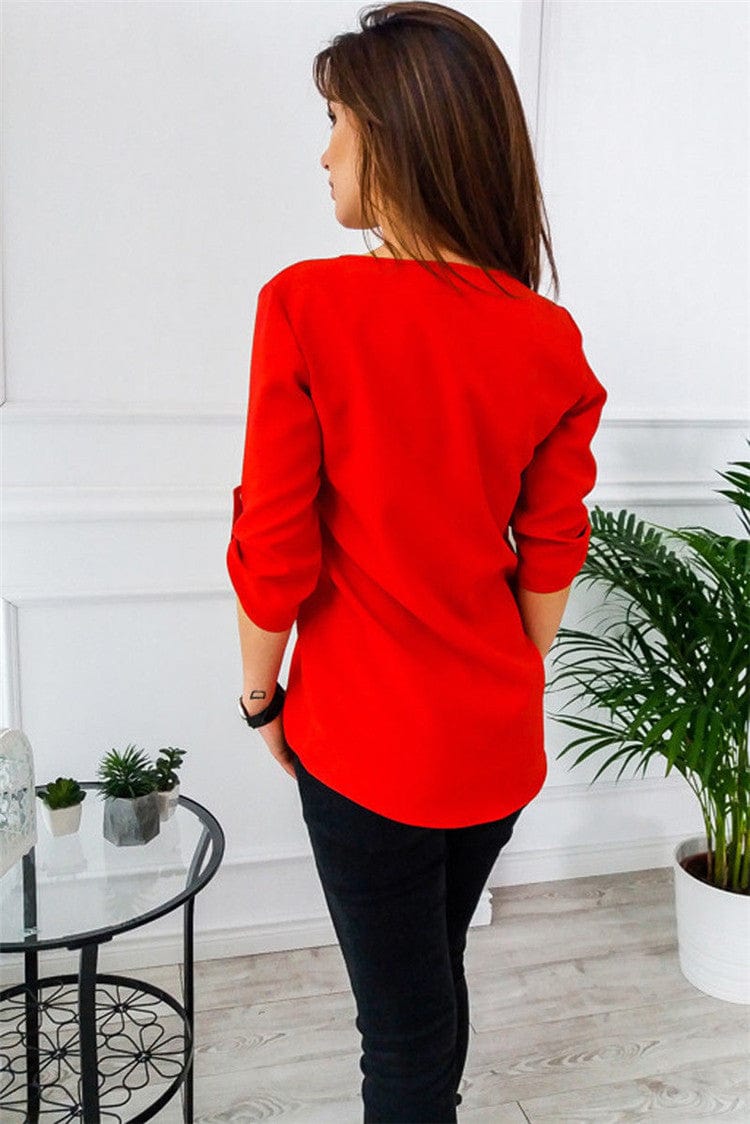 Womens t-shirts zipper girl fashion v-neck Casual Tops Shirt Ladies V Neck Zipper Loose T-shirt female blusas Tee Top
