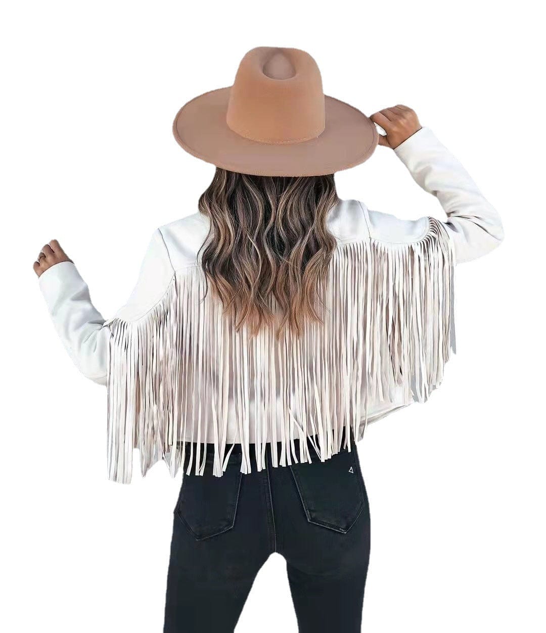 Womens Vintage Lapel Long Sleeve Fringe Cropped Hippie Motor Biker Cardigan Outwears Faux Suede Tassel Jacket