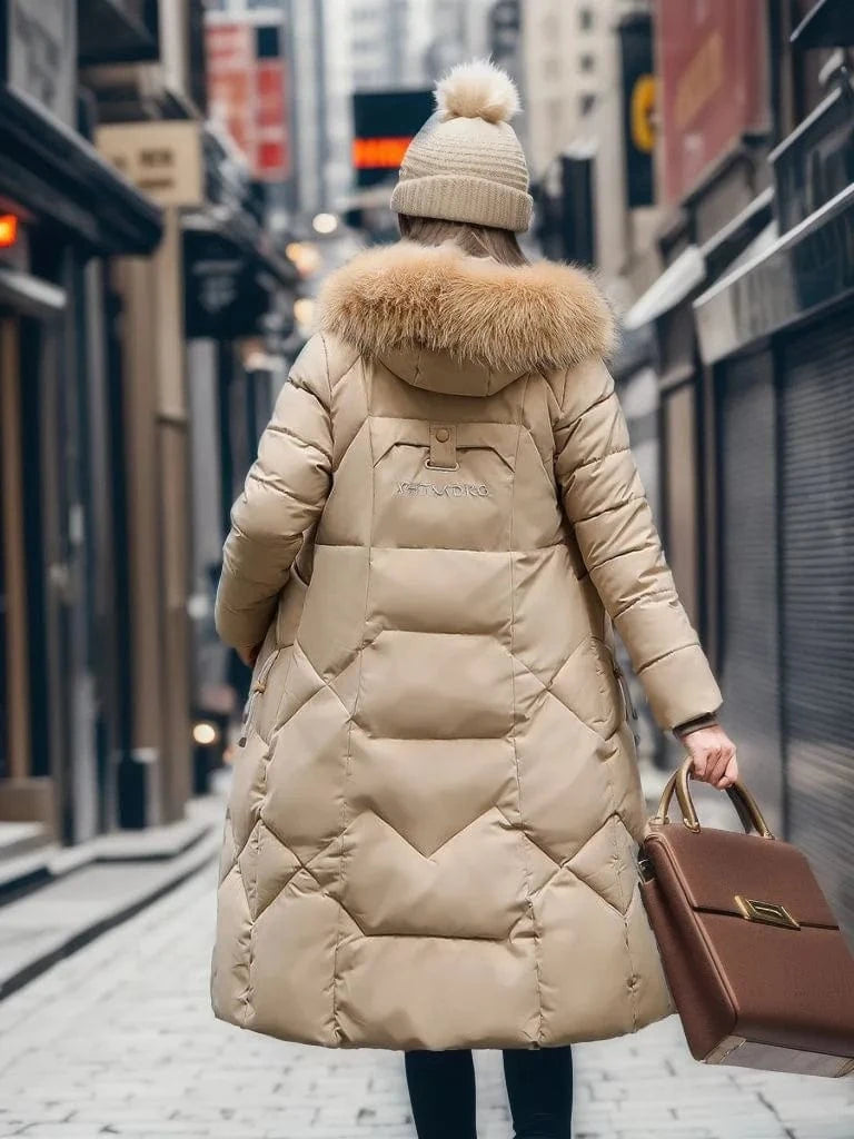 Womens Winter Coat 2023 Knee Length Slim Waist Trench Coats Winter Ladies Women Bubble Feather Coat