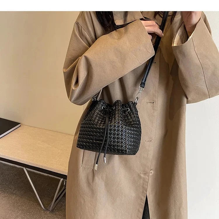 Woven Brand Bags for Women High Quality Leather Shoulder Bag Luxury Drawstring Bucket Handbags Designer Crossbody Bag