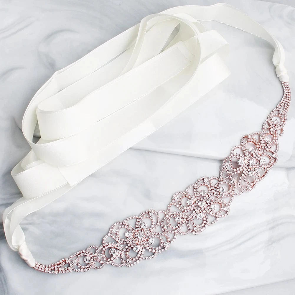 WS-J075RG Rose Gold &Silver Austrian Crystal Wedding Belts & Sashes Bridal Women Sash for Dress Jewelry Accessories