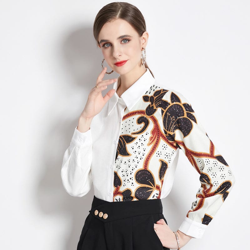 XC3301030 Top White Shirt New Printed Long Sleeve Shirt
