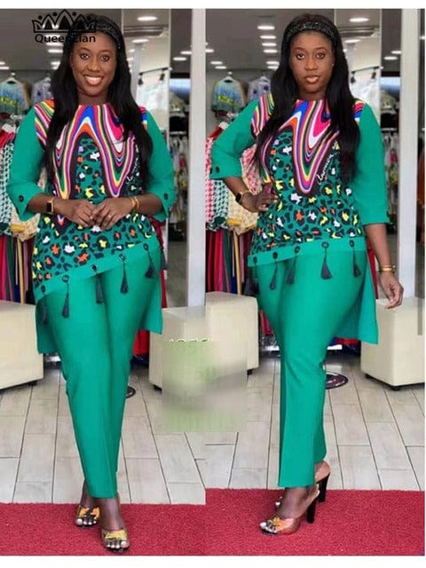 XL / 1 2022 Dashiki African 2 Colors New Fashion Suit (Dress And Trousers) For Lady