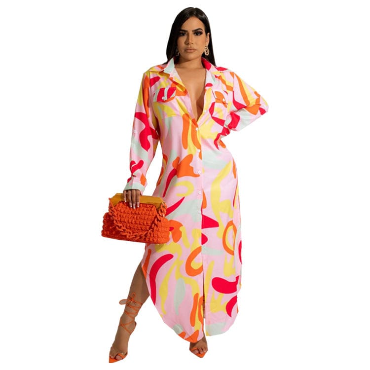 XL / 1 YS-2022 Autumn and winter 2022 wish sells sexy print lapels, long sleeves, stylish casual shirts