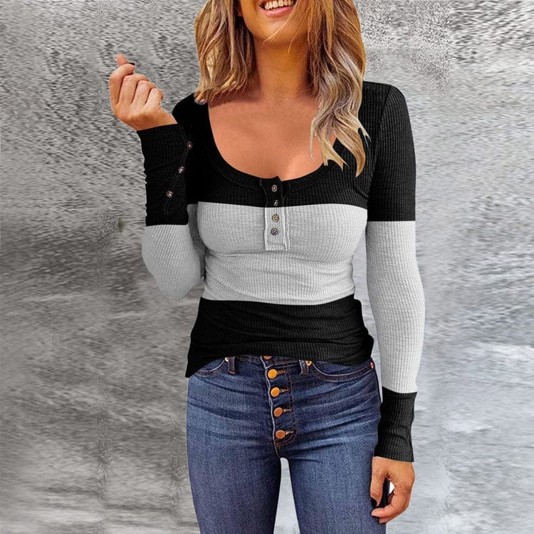 XL / 2 2023 Basic O-neck Solid Autumn Winter Pullover Women Female Knitted Sweater Slim Bodycon Patchwork Long Sleeve Tops for Women