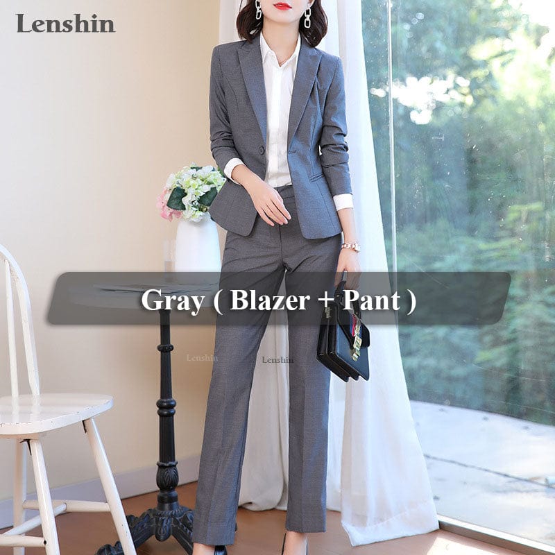 XL / 2 Piece Gray Suit China Factory Formal Soft Black Pant Suit for Women Work Wear Office Lady Style Business Blazer with Pants