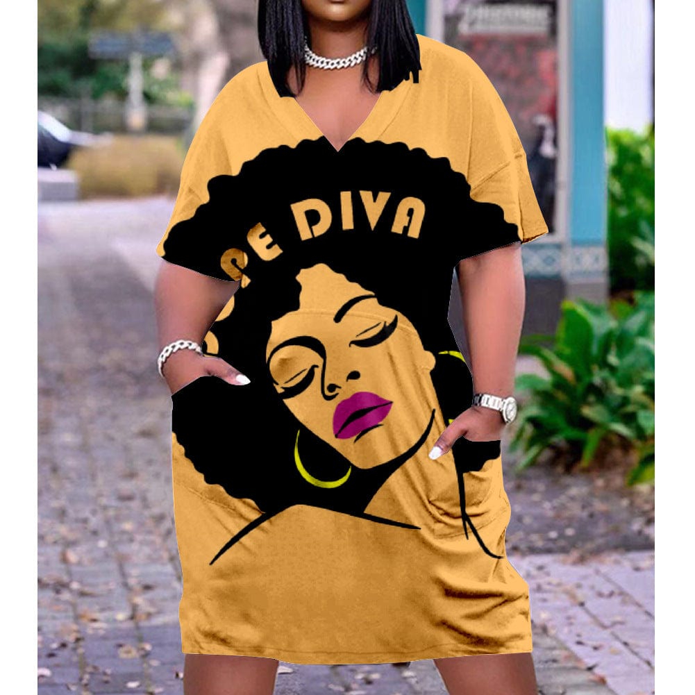 XL / 27 Summer African Women Custom Printing Casual Loose Beach Dress Plus Size