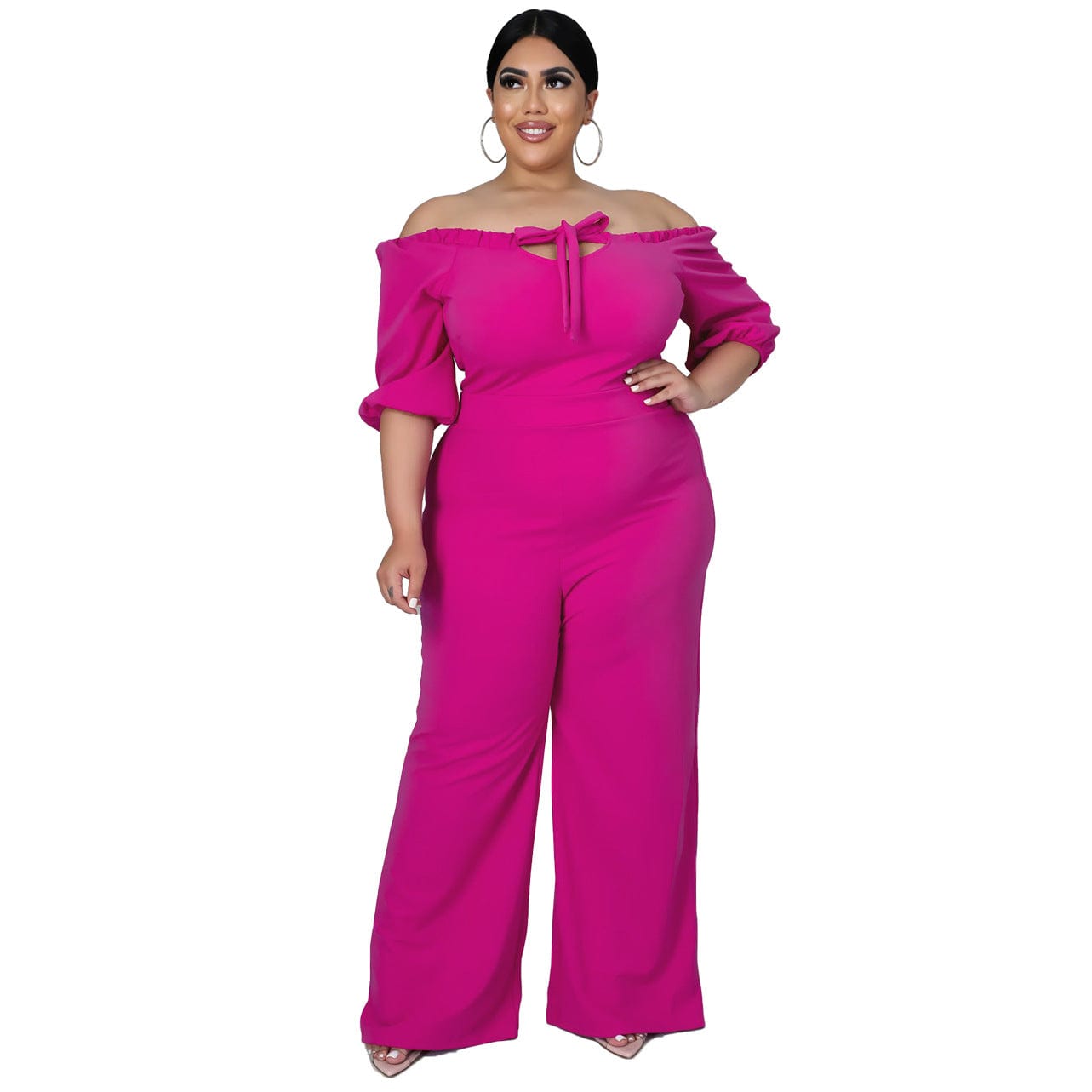 XL / 3 KX-N7291 Office lady long sleeve rompers and jumpsuit off shoulder solid women elegant plus size jumpsuits