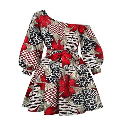 XL / 3 Summer S-XL hot sale two-wear sexy slanted shoulder elastic shrink dress short digital printing fluffy dress