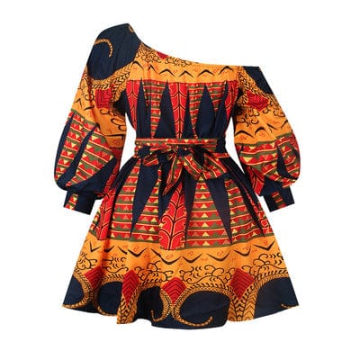XL / 4 Summer S-XL hot sale two-wear sexy slanted shoulder elastic shrink dress short digital printing fluffy dress