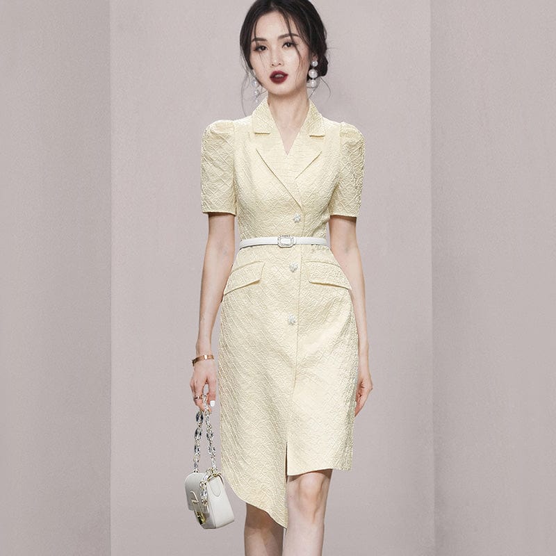 XL / apricot HN0604085 new two-piece 2022 summer dress fashion temperament slim top waist chiffon cake skirt suit women