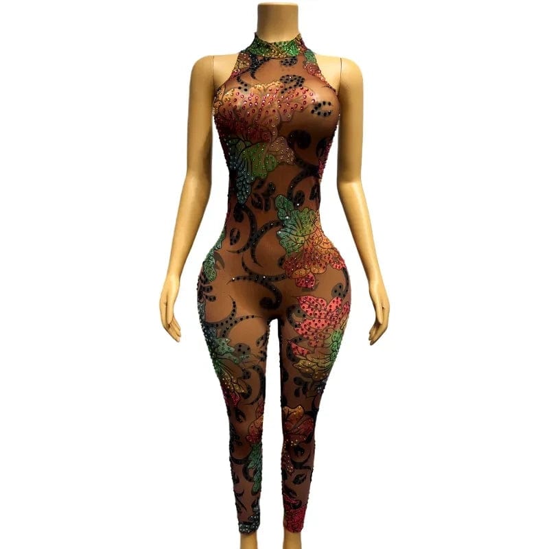 XL / as picture NOVANCE trending products 2023 new arrivals scoop neck shiny diamonds sexy rompers for women plus size jumpsuits for performance