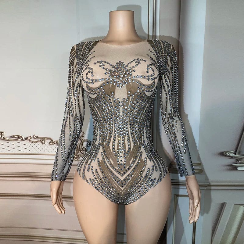XL / as picture Novance Y2894 Women Wholesale Clothing Jumpsuit Shiny Diamonds Sparkling Bodysuit Female Singer Nightclub Stage Costume