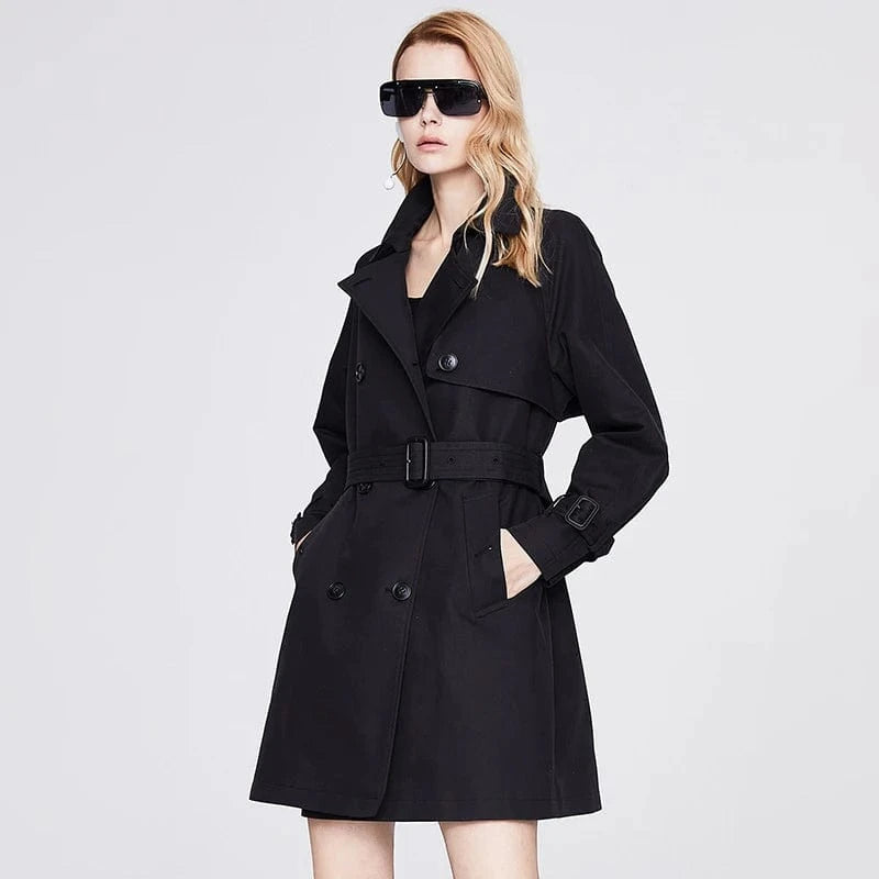 XL / Black 2022 Fashion Double Breasted Lapel Jacket Winter Windproof Trench Coat For Women