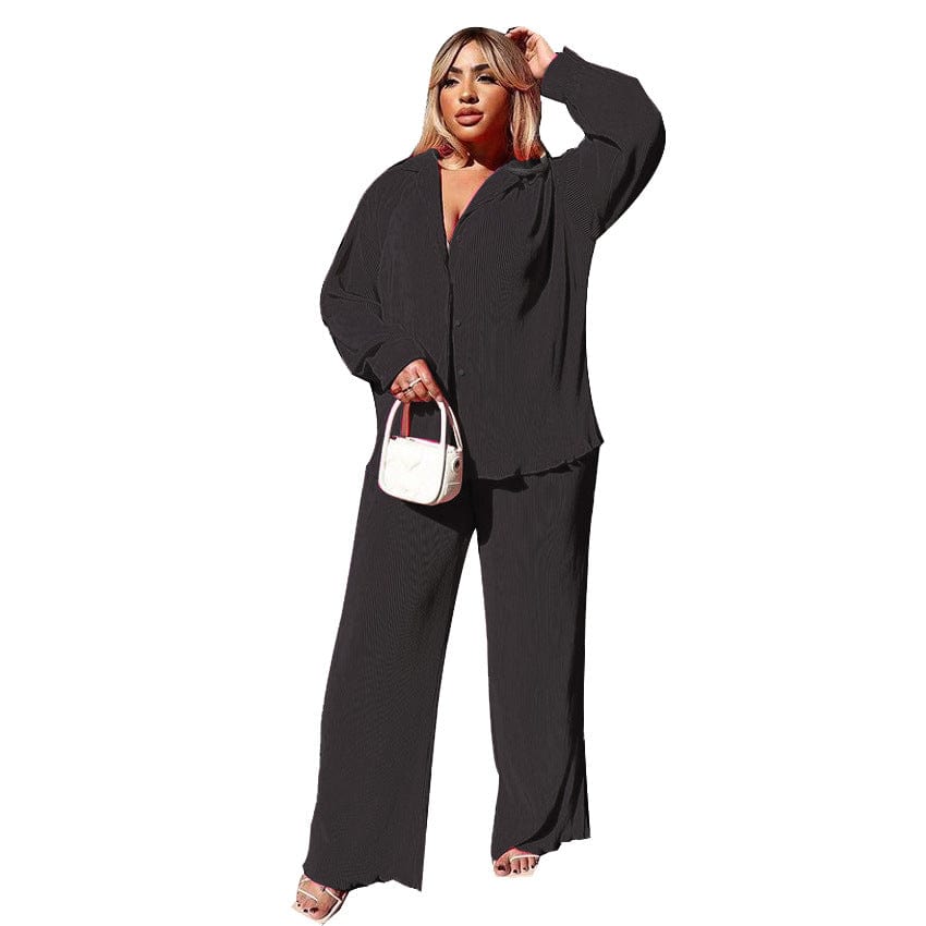 XL / Black 2022 Hot selling Women Spring Casual set Sexy Pleated Loose long sleeves Casual Multicolor Suit