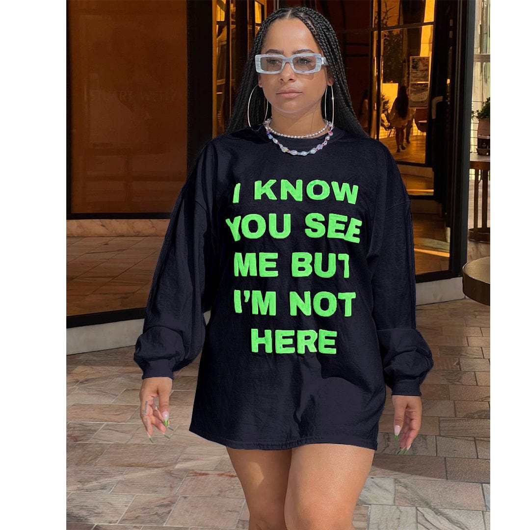 XL / black 2022 New Arrivals Casual Double Sided Printed Letter T-Shirt Dress