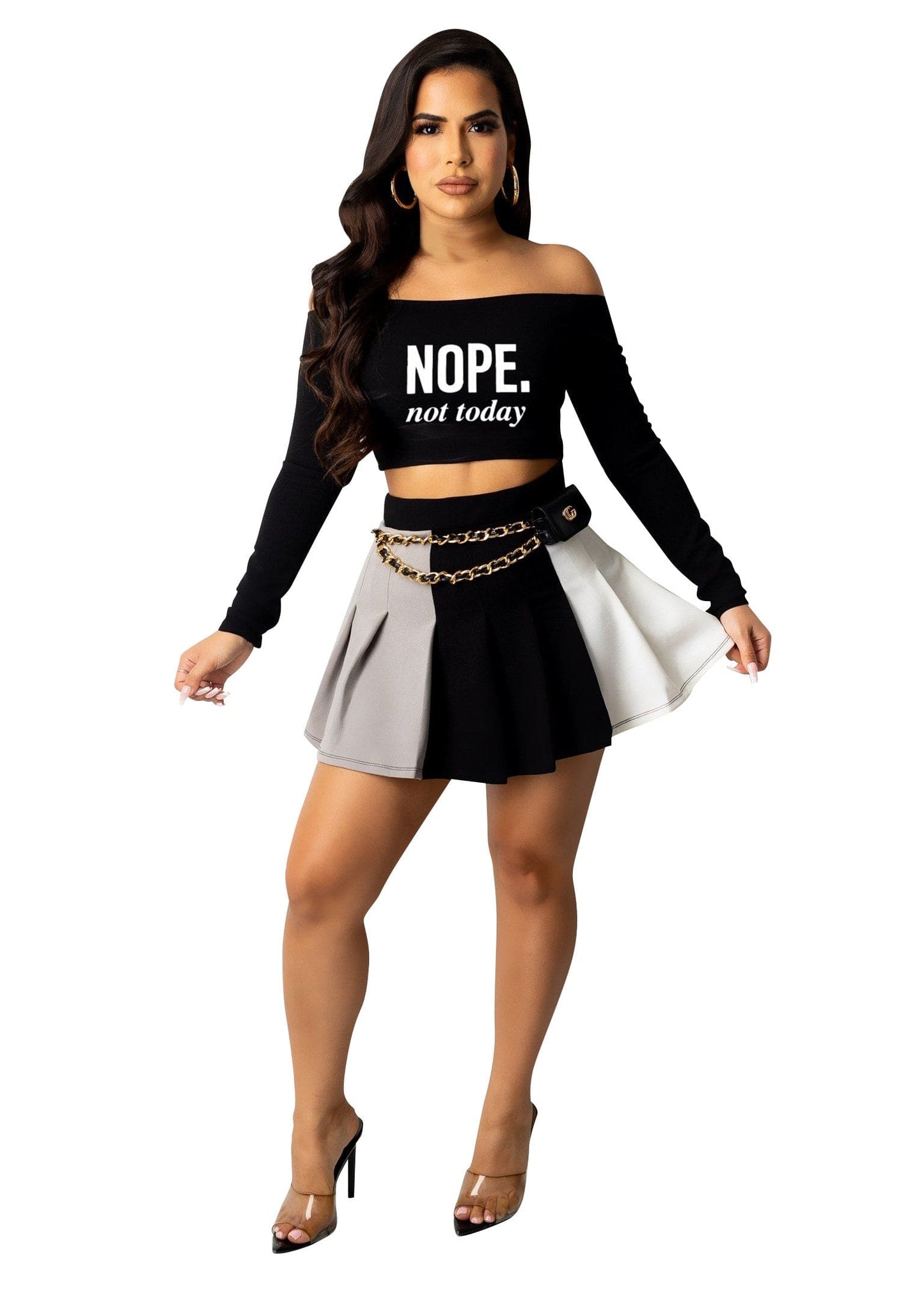 XL / black 2022 Stylish High Collar Women Clothing Sexy Summer Outfits Women Sleeveless Two Piece Set Fringed Skirt Suit For Female Mujer