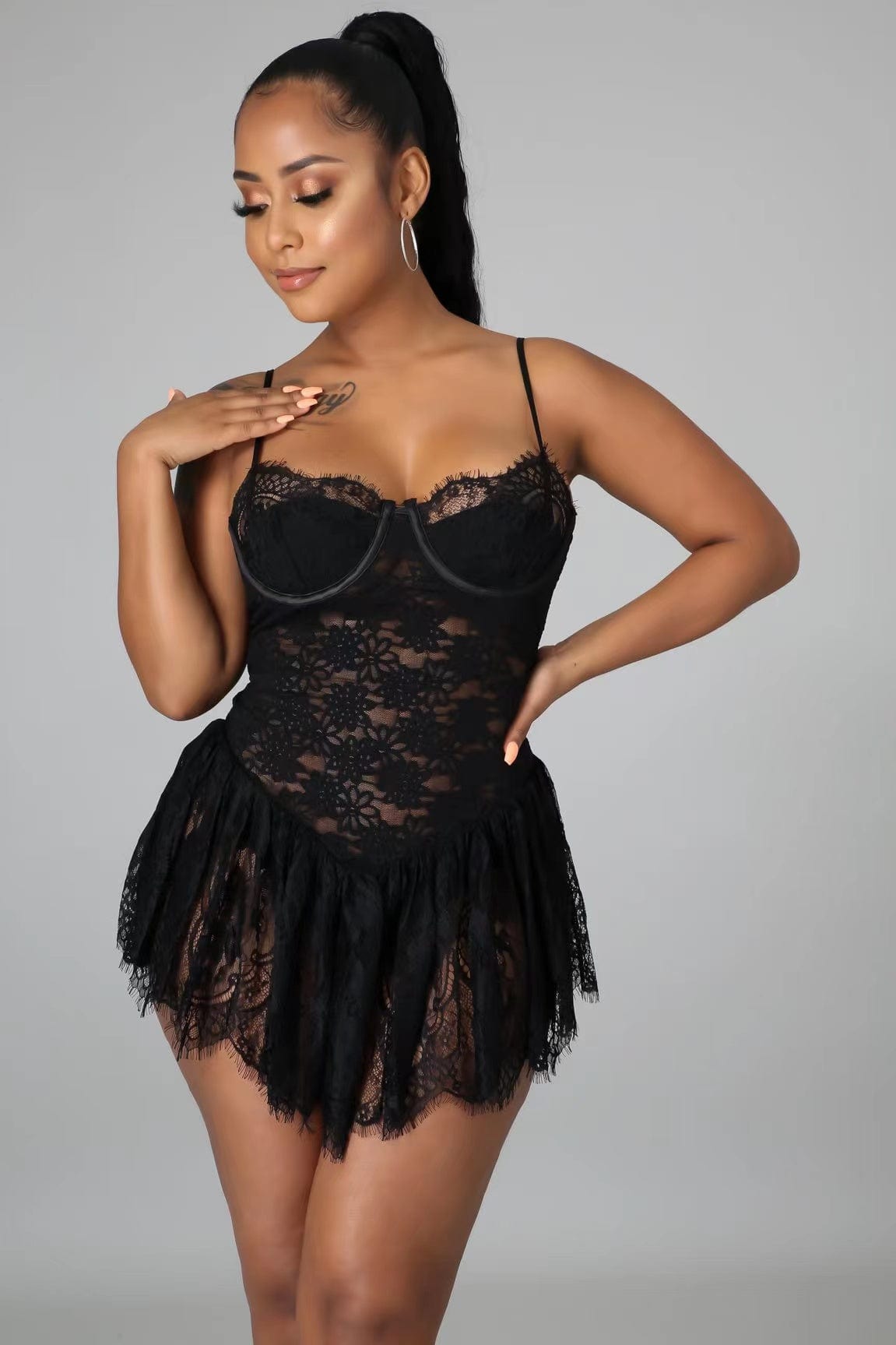 XL / black 2022 Wholesale solid color women sexy hollow out lace dress mini dresses night club lstylish sexy dress for women