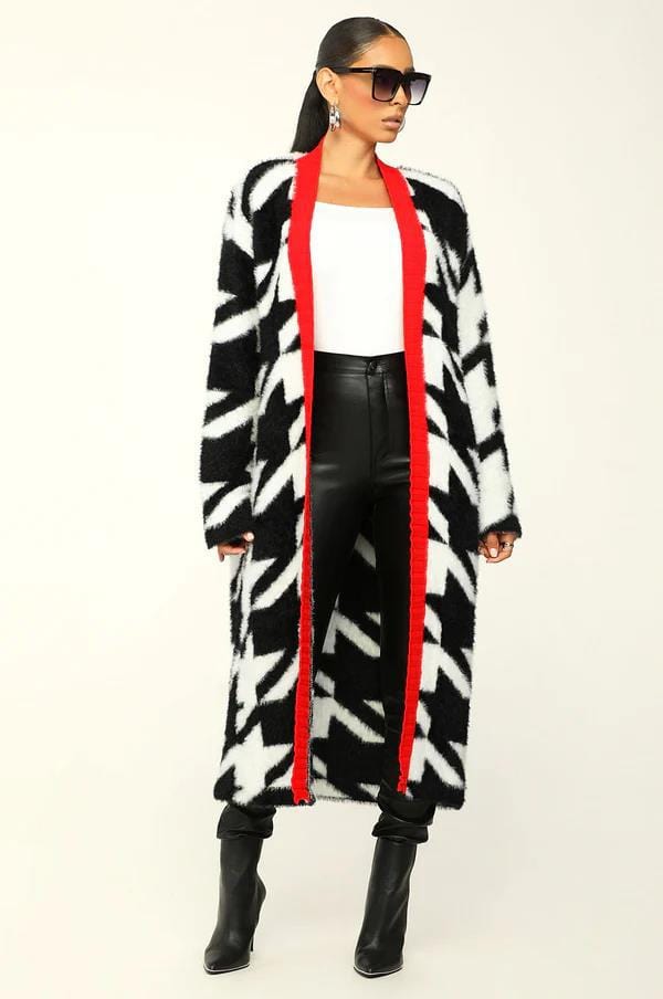 XL / black C1101TA79 High Quality Long Coat Casual Long Sleeve Print Cardigans For Women Sehe Fashion