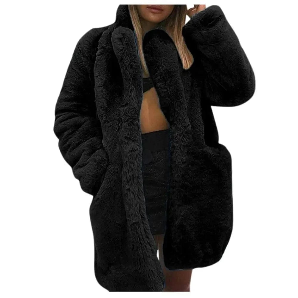 XL / Black Factory Price Rabbit Fur Trench Coat Loose Plus Size Multicolor Jacket With Lapel