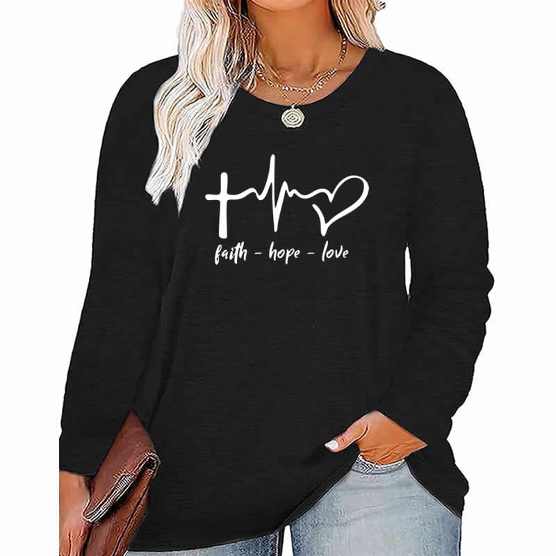 XL / black faith Hope Love pattern Plus Size Women's Top Autumn X-Large-5X-Large woman clothes y2k t shirt oversized long sleeve tshirt
