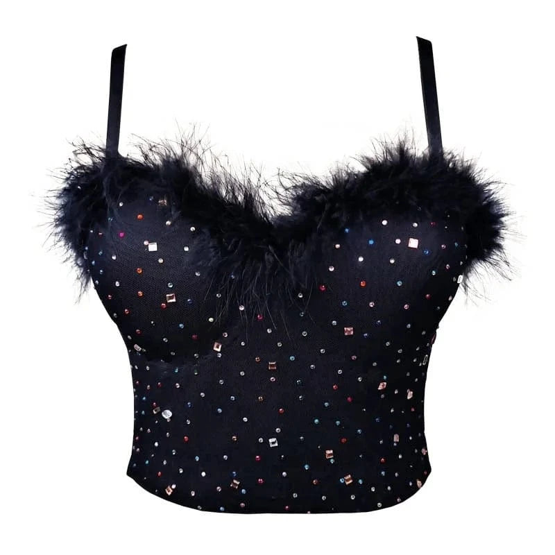 XL / Black Hot Products Handmade Colorful Shiny Nightclub Sexy Corset Bustier Top Dancing Sexy Bra Women