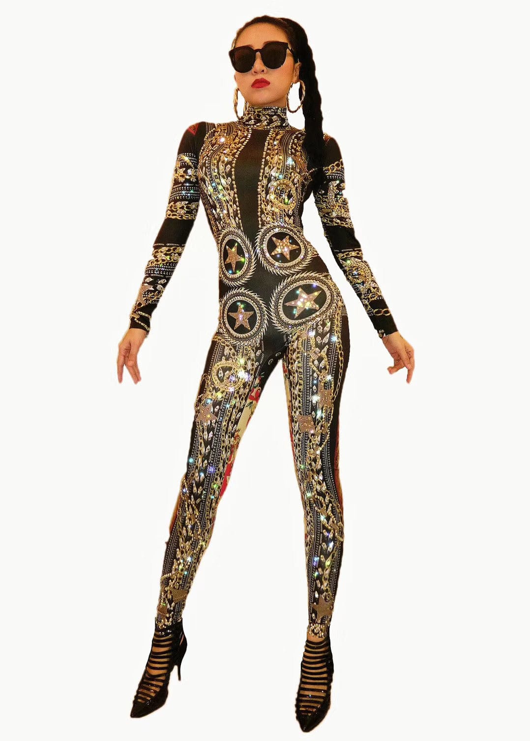 XL / black Jumpsuits For Women 2022 Dress Luxury Rhinestone Bodysuit Fringe Dress Elegant One Piece Sheer Jumpsuit Stage Show Clubwear