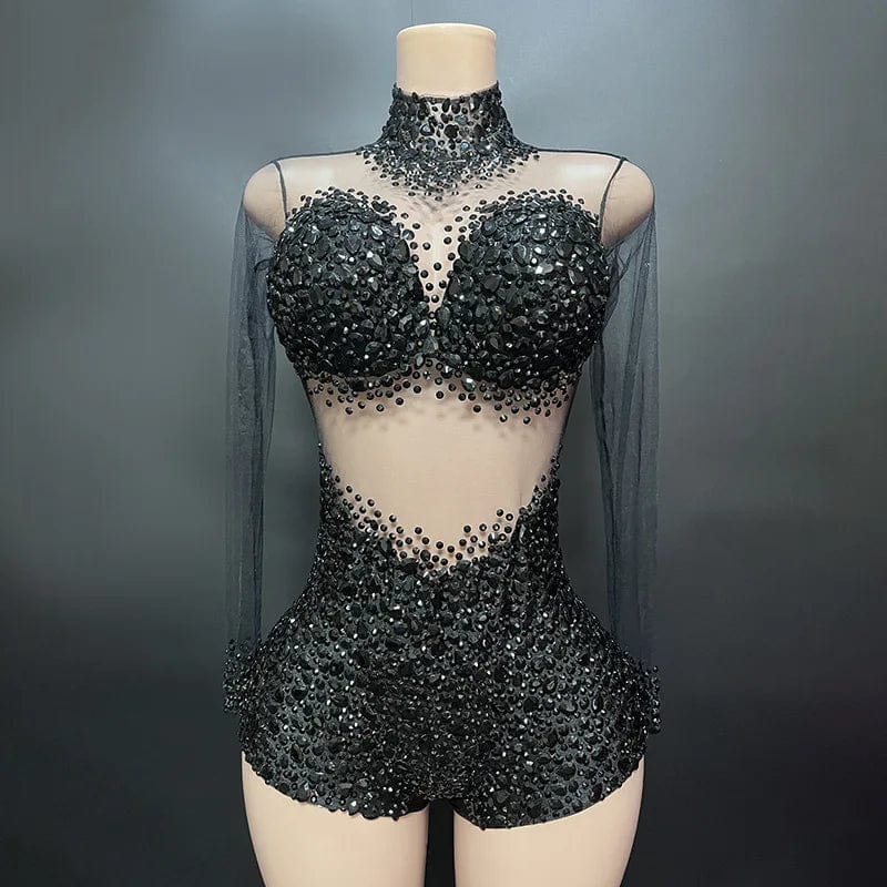 XL / Black Novance Y2113 Trend Items 2023 Bodysuit For Women Plus Size Rhinestone Romper Jumpsuit Noir Woman Body Slim Bustier Dos Nus