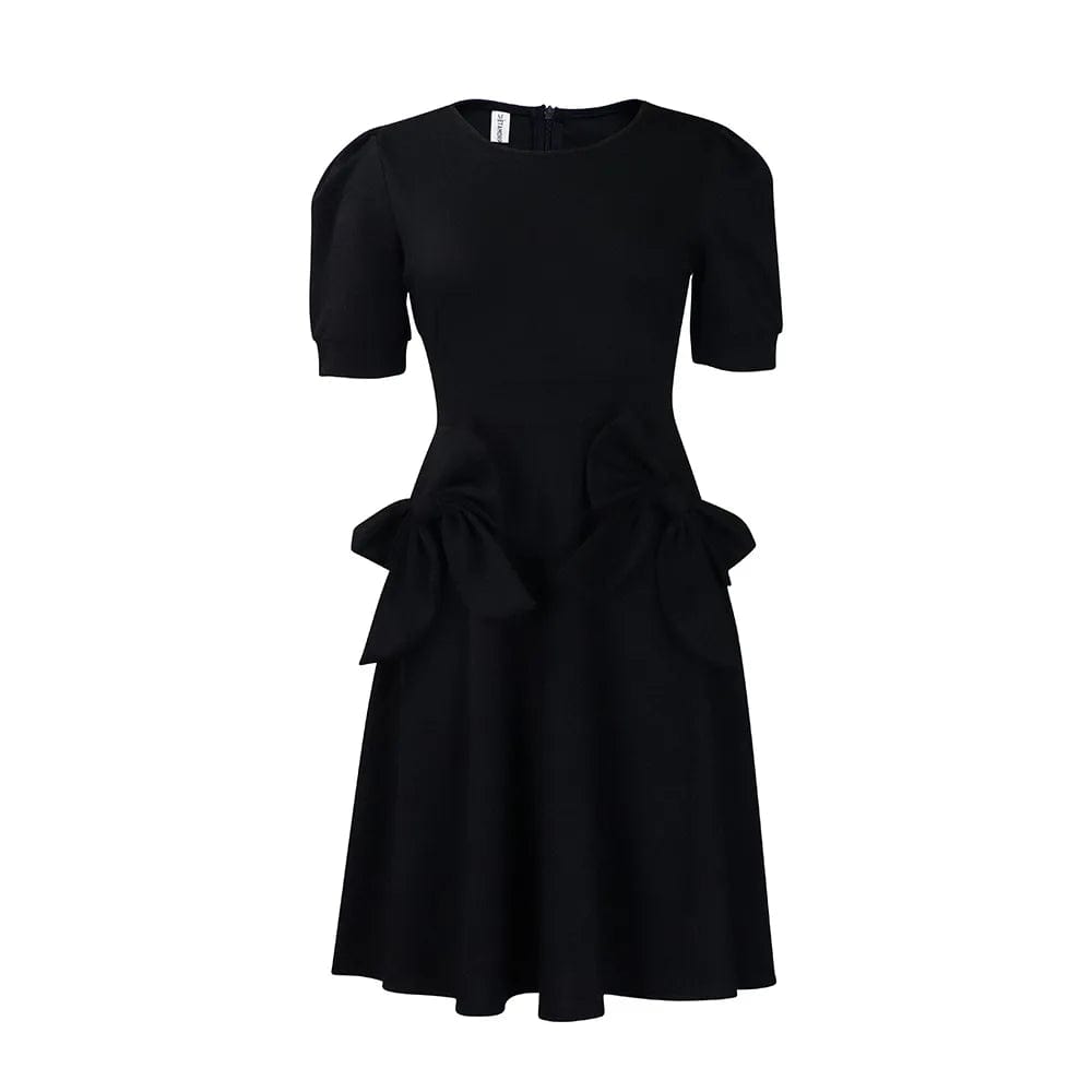 XL / Black Plus Size African Dress Short Sleeve Bow A Line Ruffles Midi Dress Elegant Casual Career Formal Work Office Dresses Women