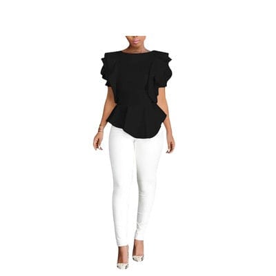 XL / black Plus Size Petal Sleeve Real Blusa Women Tops Zanzea Korean Blouse Vadim Elegant Summer Lotus Hem Shirt