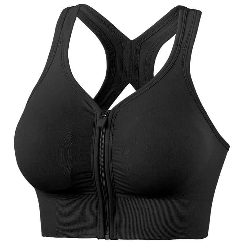 XL / Black Plus Size Stretch Fit Wireless Sujetador Deportivo Running Workout Front Zipper Yoga Bra Seamless Sports Bra Crop Top For Womens
