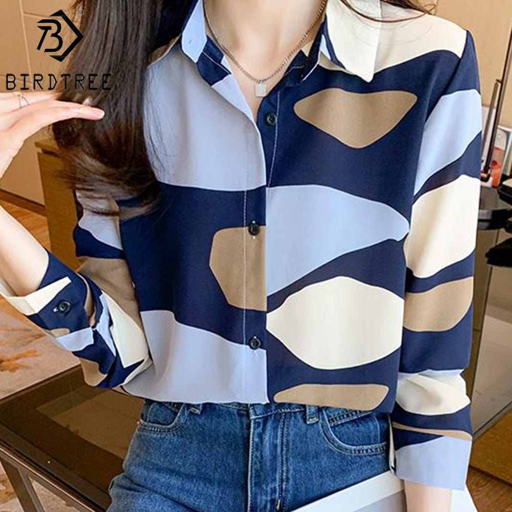XL / black Wholesale Women Flower Printing Shirt 2022 Autumn PNew Style Long Sleeves Female Cheap Clothes Chiffon Blouses Tops T27616X