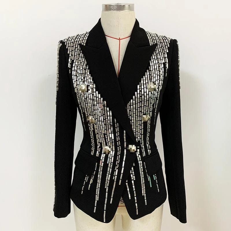 XL / Black Women Blazer Sequined Long Sleeve Double Breasted Ladies Suit Coat Vintage Female Jacket Tops Spring Autumn 2022 New