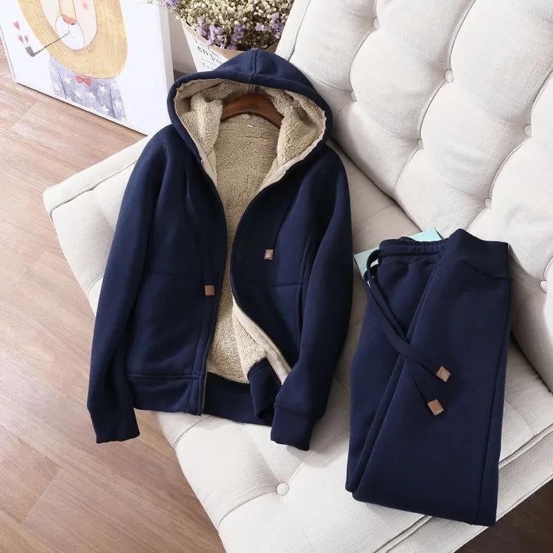 XL / Blue Large size sports suit with velvet padding for women Autumn/Winter 2022 new bf Korean casual 2 piece winter fashion set