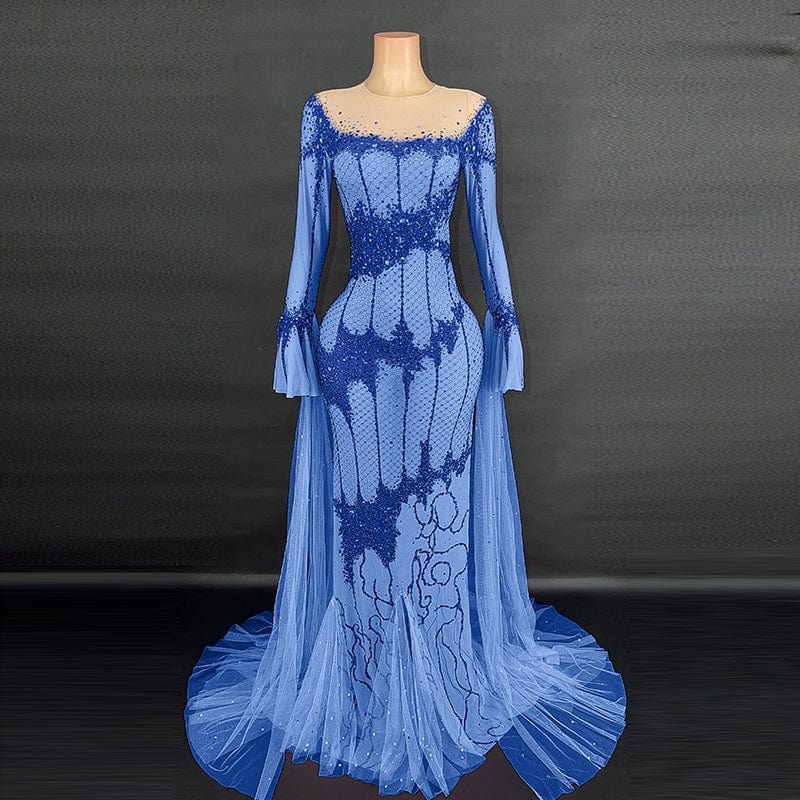 XL / Blue Novance Y2926 2023 Evening Dresses Blingbling Long Sleeves Elegant Evening Gown Dress Sexy Plus Size Wedding Party Women Dress