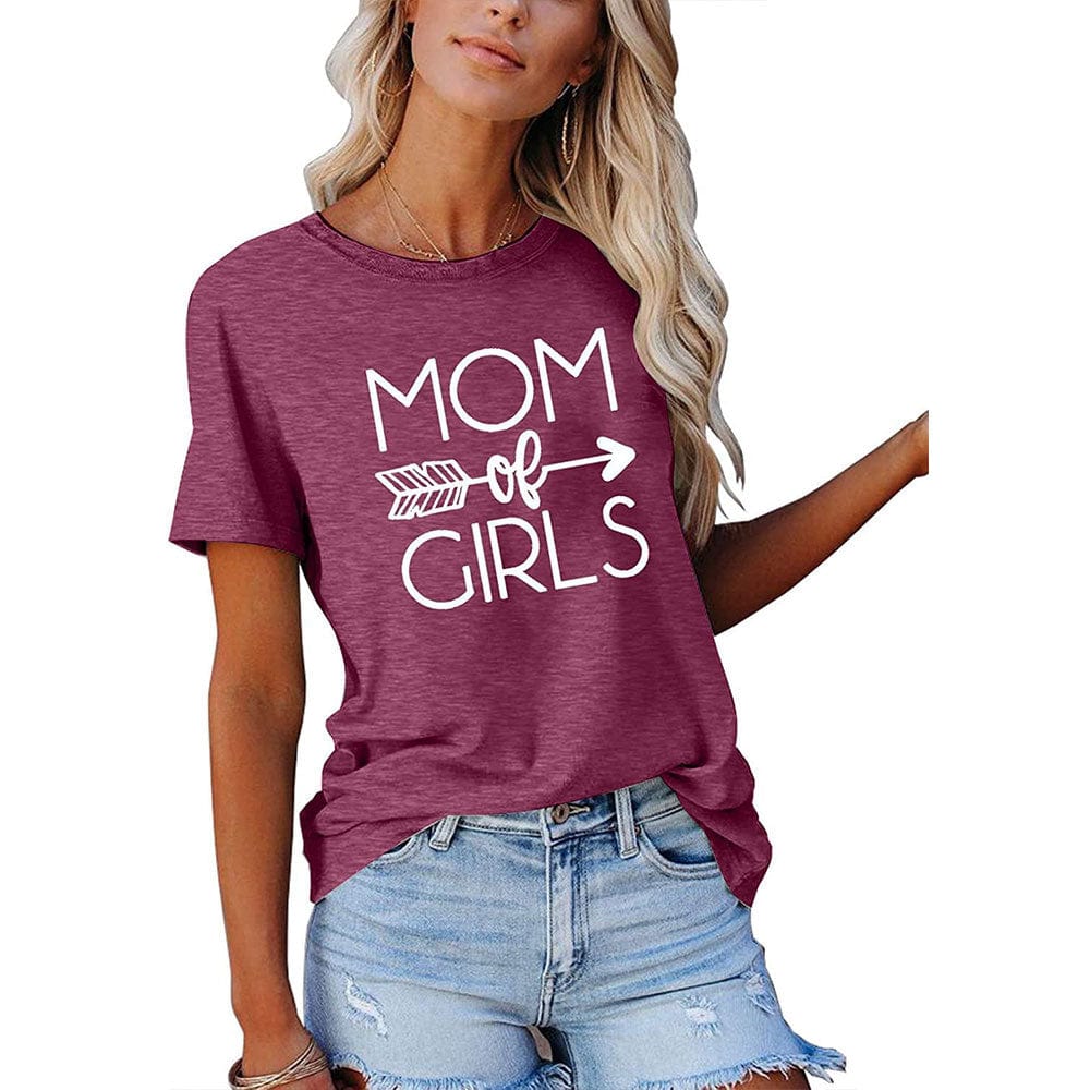 XL / Burgundy MOMORGIRLS letter printed round neck short sleeve T-shirt