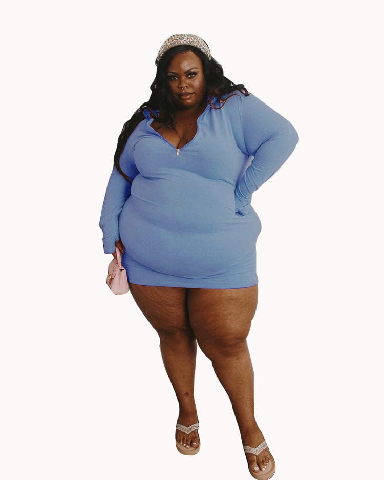 XL / C7055-3 Plus Size High Quality Plus Size Sexy Zip Pullover Long Sleeve Dress