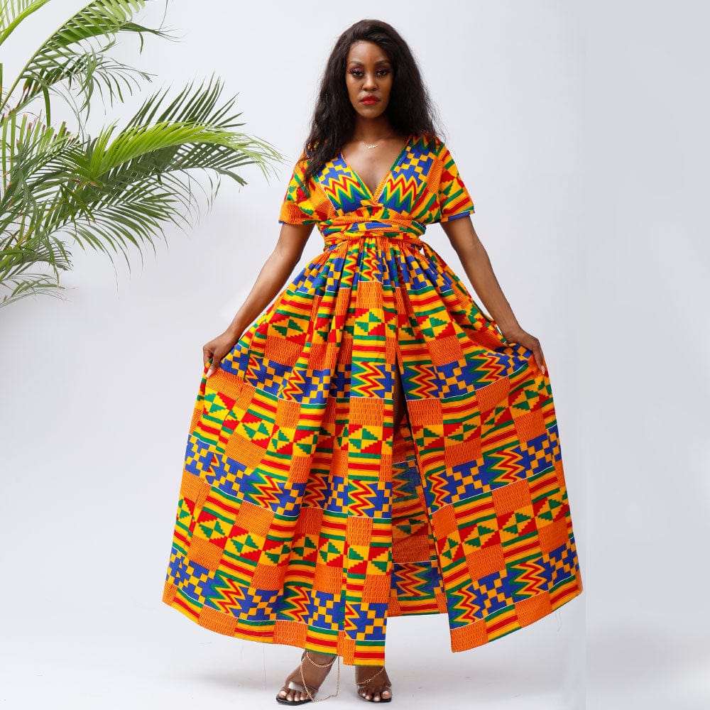 XL / Color 5 African Kitenge Lady Casual Styles Dress Designs Plus Size Woman'S Dresses Clothing Plus Size A-Line Print Skirts And Dresses