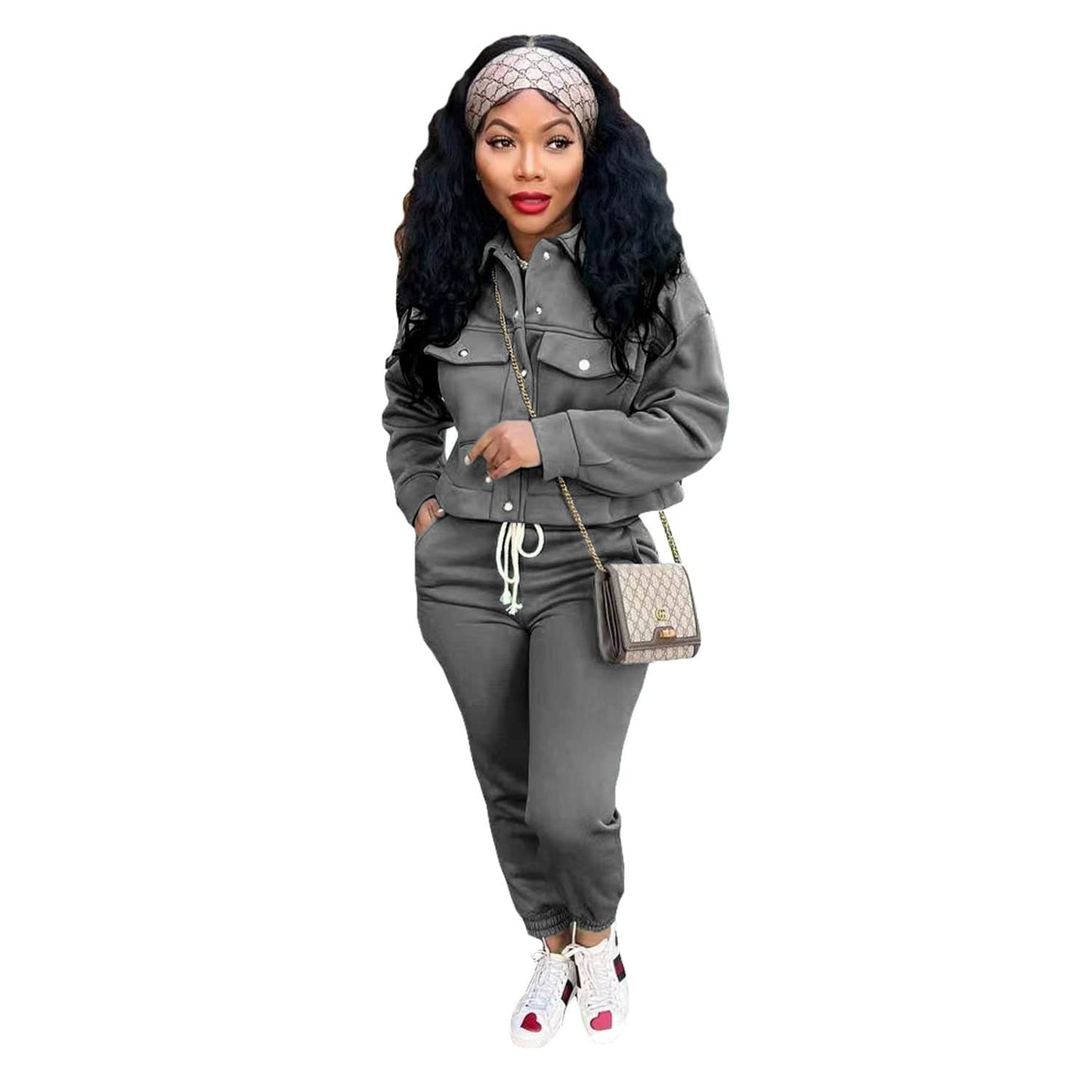 XL / Gray C1103TA85 New Design Casual Solid Color Autumn Two Piece Pants Set Women Sehe Fashion