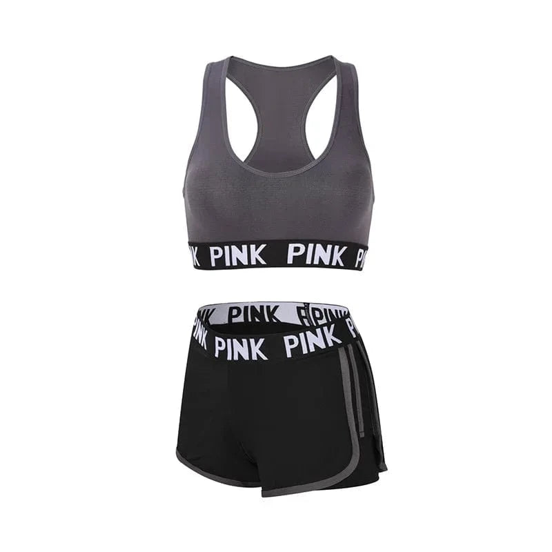 XL / Gray Fake Two-piece Plus Size Sports Shorts Athletic Wear Running Workout Yoga Bra Stretch Sportswear Fitness Sports Suit For Womens