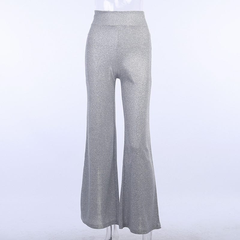 XL / Gray High Waisted Glitter Pants Fall Winter Outfit Women 2023 Silver Sparkly Flare Sequined Trousers Party Night Clubwear