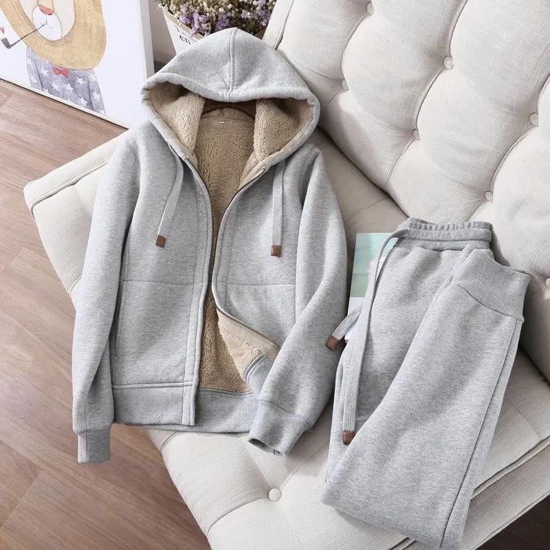 XL / Gray Large size sports suit with velvet padding for women Autumn/Winter 2022 new bf Korean casual 2 piece winter fashion set
