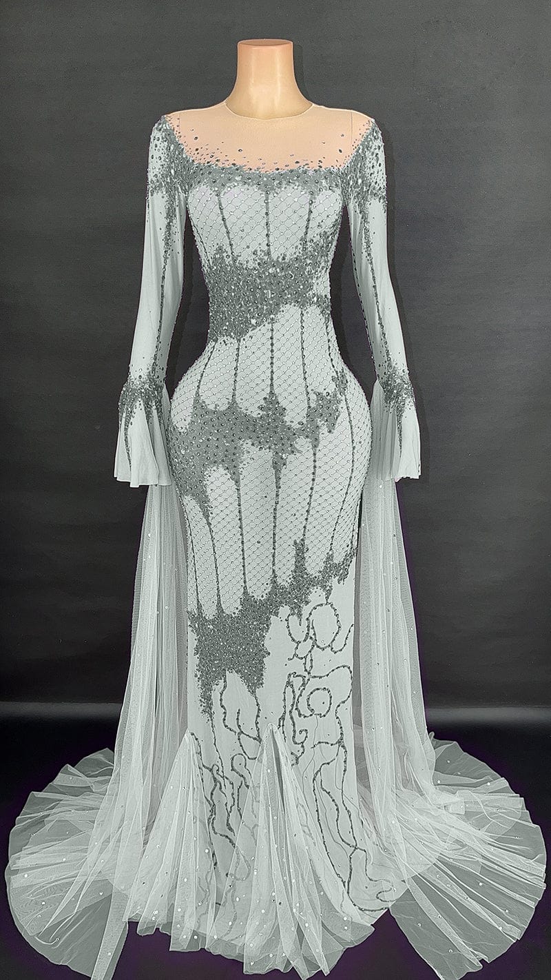 XL / Gray Novance Y2926 2023 Evening Dresses Blingbling Long Sleeves Elegant Evening Gown Dress Sexy Plus Size Wedding Party Women Dress