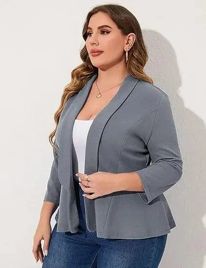 XL / Gray Wholesale spring Women Plus Size Casual Blazer Front Lapel Long Sleeve Office Cardigan Temperament Jacket