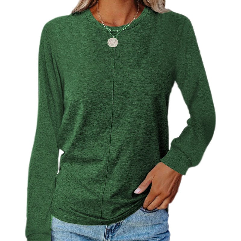XL / Green 10%OFF S-2XL Autumn and winter new fashion women's long-sleeved round neck T-shirt sweater solid color bottoming shirt
