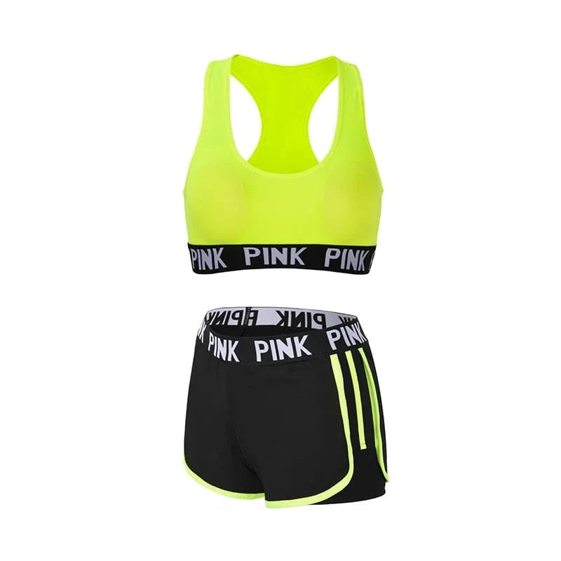 XL / green Fake Two-piece Plus Size Sports Shorts Athletic Wear Running Workout Yoga Bra Stretch Sportswear Fitness Sports Suit For Womens